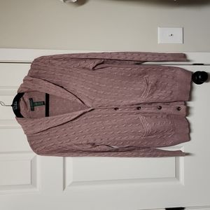 Ralph Lauren Womens Lavender Purple Cable Knit Cardigan Sweater Large NEW